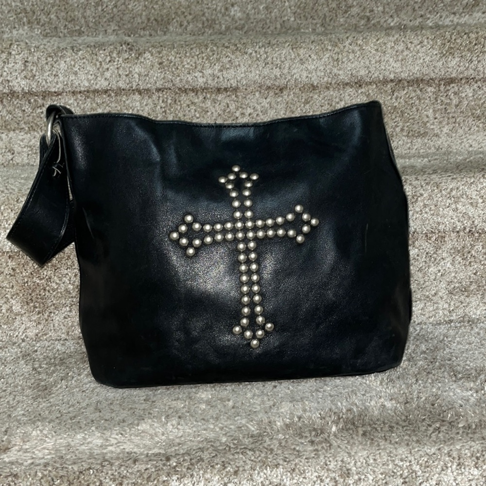 Black Leather Two Bar West Purse